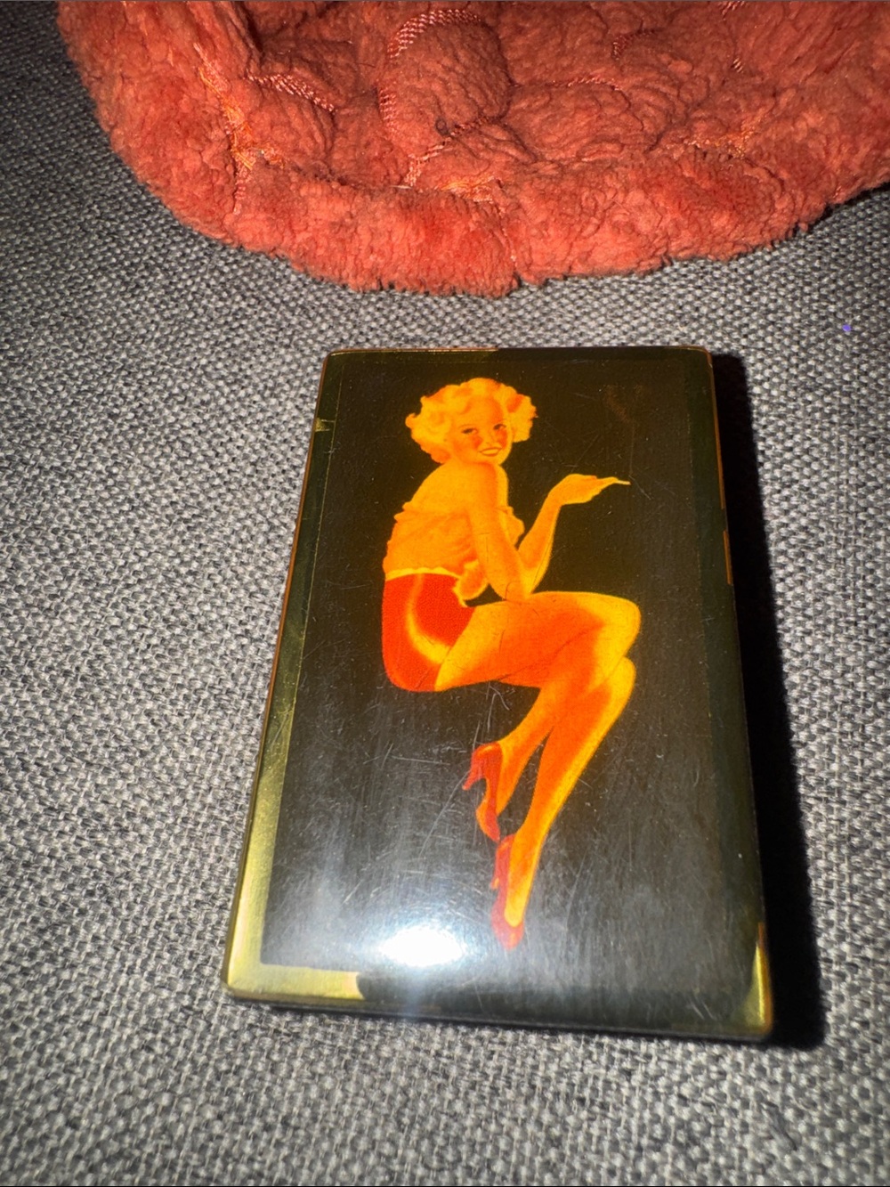 Vintage Retro Pin-Up Girl Art Black & Gold Trinket Box Vanity Decor